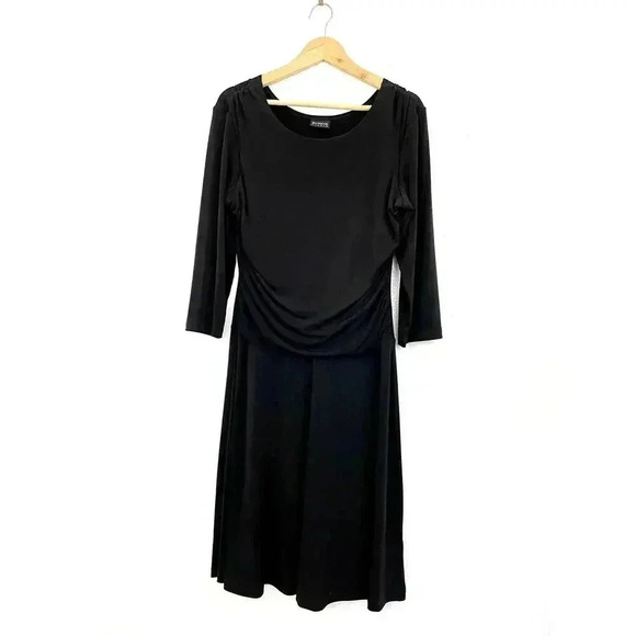 Black Cling Black Stretch Dress Sz Medium Ruched VTG EnFocus Studio Women's - Picture 13 of 13